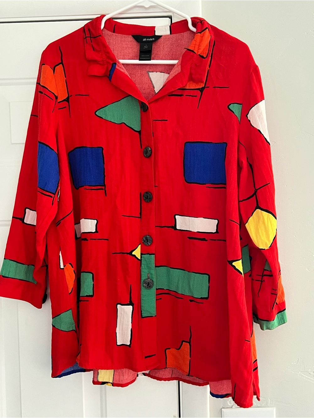 Ali Miles Red Abstract-Print Button Front Jacket